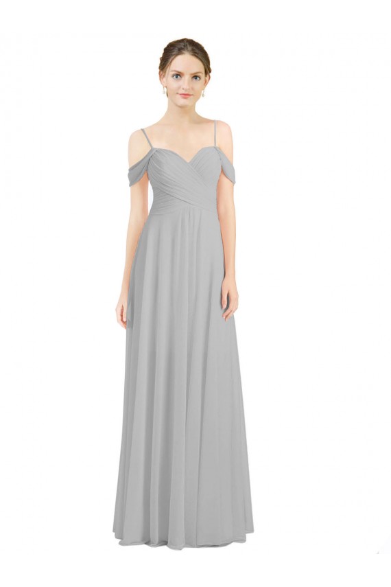 Lxue Chiffon Off the Shoulder Sleeveless Low Back Silver Long Bridesmaid Dress Kent