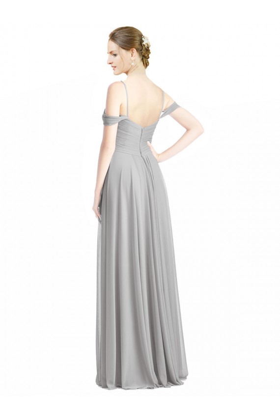 Lxue Chiffon Off the Shoulder Sleeveless Low Back Silver Long Bridesmaid Dress Kent