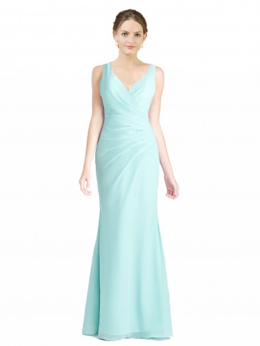 Soft Chiffon & Lace V-Neck Sleeveless Long Bridesmaid Dress Kent