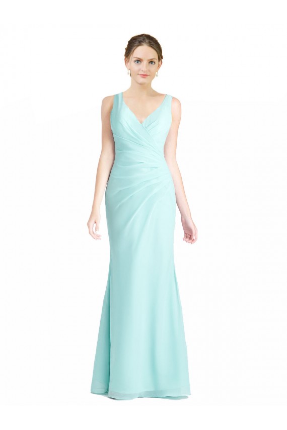 Soft Chiffon & Lace V-Neck Sleeveless Long Bridesmaid Dress Kent