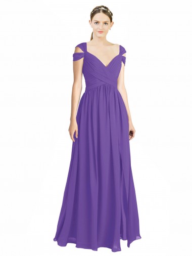 Soft Chiffon Off the Shoulder Cap Sleeves Low Back Long Bridesmaid Dress Kent