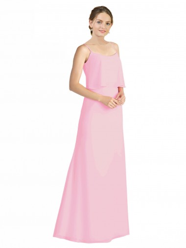 Soft Chiffon Spaghetti Straps Sleeveless Low Back Barely Pink Long Bridesmaid Dress Kent