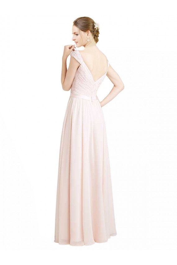 Soft Chiffon & Lace Sweetheart Sleeveless V-Back Long Bridesmaid Dress Kent