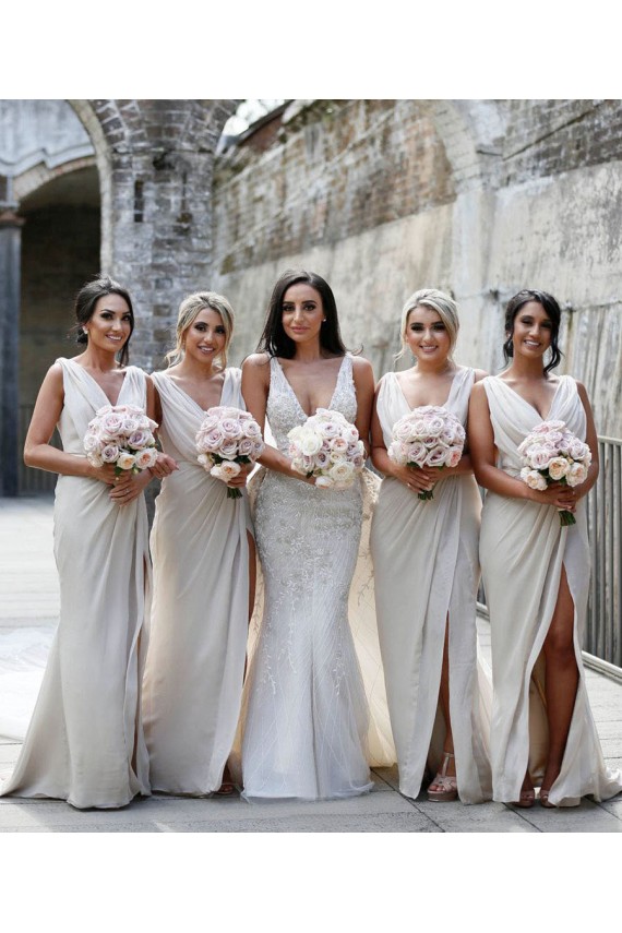 Soft Chiffon V-Neck Sleeveless Low Back Long Bridesmaid Dress Kent