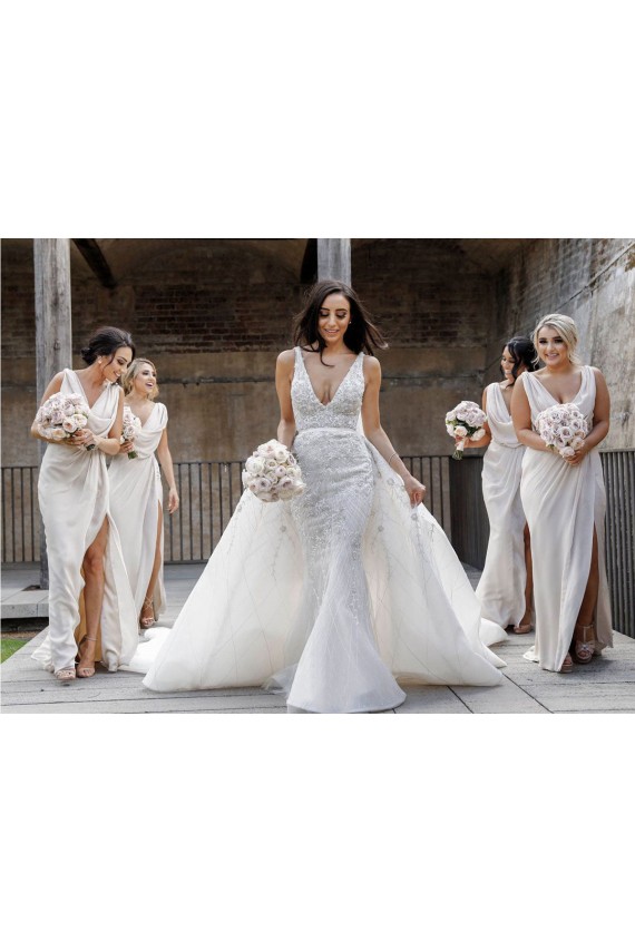 Soft Chiffon V-Neck Sleeveless Low Back Long Bridesmaid Dress Kent