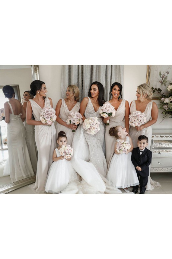 Soft Chiffon V-Neck Sleeveless Low Back Long Bridesmaid Dress Kent