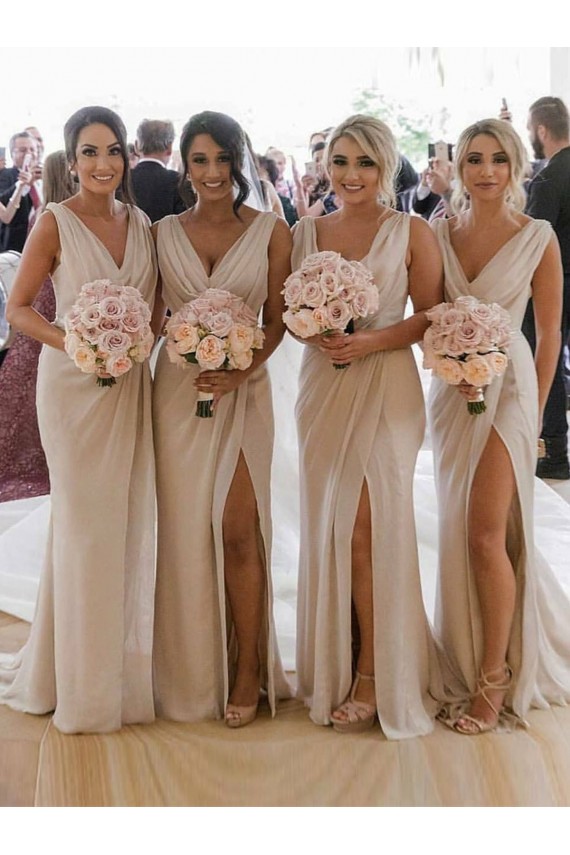 Soft Chiffon V-Neck Sleeveless Low Back Long Bridesmaid Dress Kent