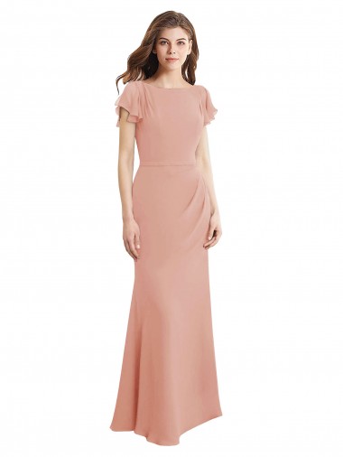 Soft Chiffon Boat Neck Sleeveless Low Back Long Prom Dress / Bridesmaid Dress Kent