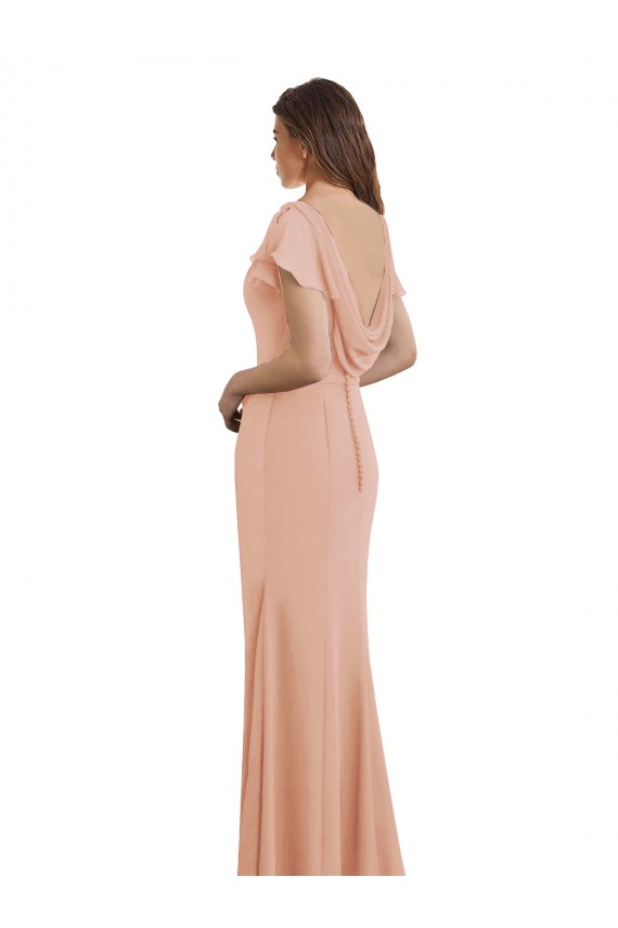 Soft Chiffon Boat Neck Sleeveless Low Back Long Prom Dress / Bridesmaid Dress Kent