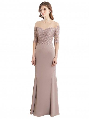 Soft Chiffon & Lace Sweetheart Half Sleeves Keyhole Back Long Bridesmaid Dress Kent