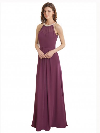 Chiffon Sweetheart Sleeveless Keyhole Back Long Bridesmaid Dress / Evening Gowns Kent