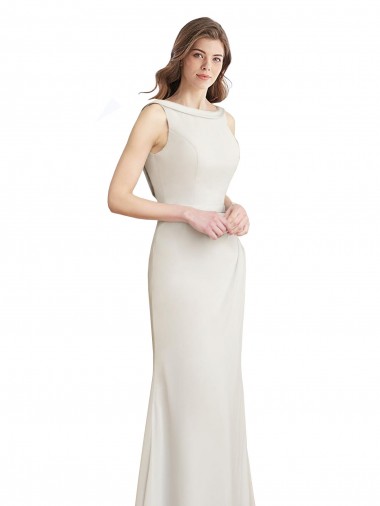 Soft Chiffon & Satin Boat Neck Sleeveless V-Back Long Bridesmaid Dress Kent