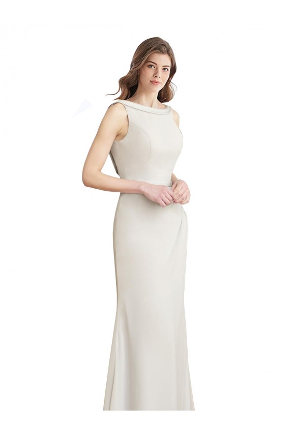 Soft Chiffon & Satin Boat Neck Sleeveless V-Back Long Bridesmaid Dress Kent
