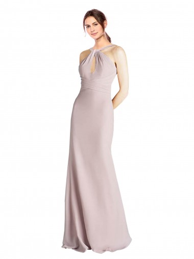 Soft Chiffon Halter Sleeveless Open Back Long Bridesmaid Dress Kent
