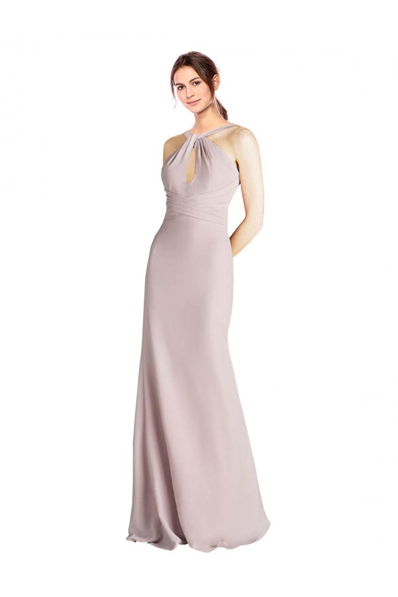 Soft Chiffon Halter Sleeveless Open Back Long Bridesmaid Dress Kent
