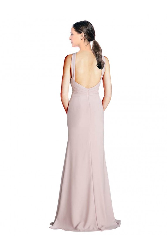 Soft Chiffon Halter Sleeveless Open Back Long Bridesmaid Dress Kent