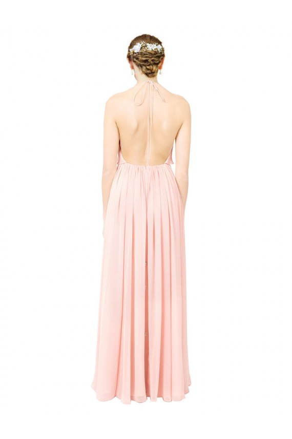 Soft Chiffon Halter Neck Sleeveless Open Back Pink Long Formal Dress / Bridesmaid Dress Kent