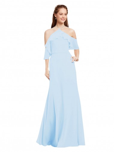 Soft Chiffon Halter Neck Cold Shoulder Long Formal Dress / Bridesmaid Dress Kent