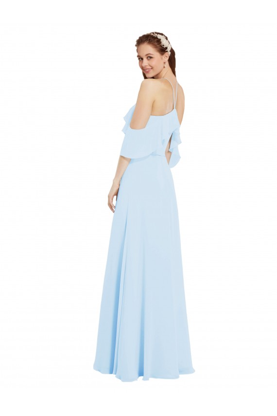 Soft Chiffon Halter Neck Cold Shoulder Long Formal Dress / Bridesmaid Dress Kent