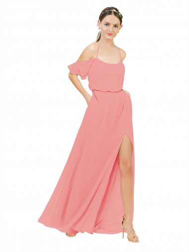 Soft Chiffon Off the Shoulder Sleeveless Watermelon Long Bridesmaid Dress Kent