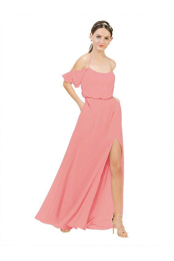 Soft Chiffon Off the Shoulder Sleeveless Watermelon Long Bridesmaid Dress Kent