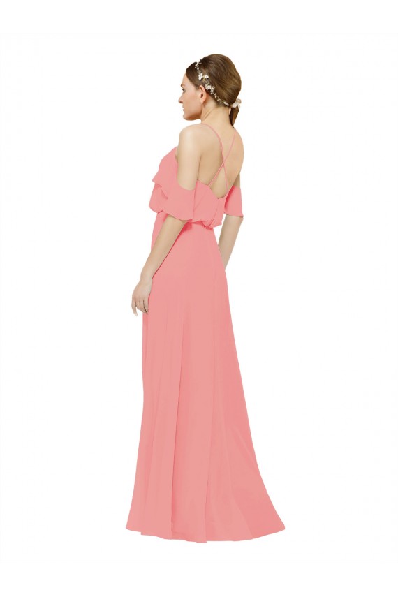 Soft Chiffon Off the Shoulder Sleeveless Watermelon Long Bridesmaid Dress Kent