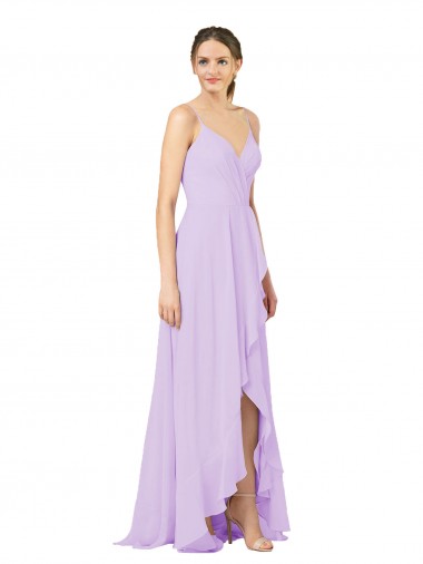 Soft Chiffon V-Neck Sleeveless Open Back Long High Low Bridesmaid Dress Kent