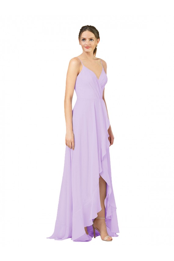Soft Chiffon V-Neck Sleeveless Open Back Long High Low Bridesmaid Dress Kent