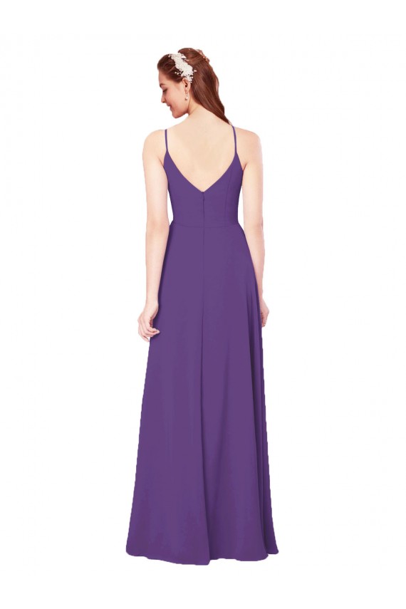 Soft Chiffon High Neck Sleeveless Plum Purple Long Bridesmaid Dress Kent