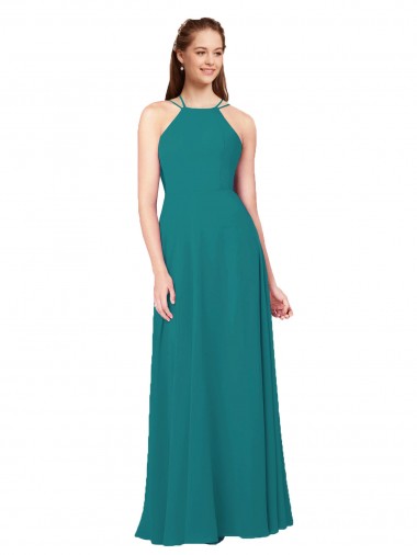 Soft Chiffon High Neck Sleeveless Open Back Long Bridesmaid Dress Kent