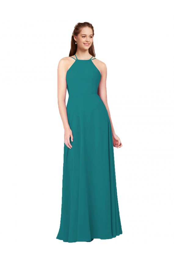 Soft Chiffon High Neck Sleeveless Open Back Long Bridesmaid Dress Kent
