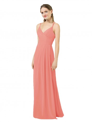 Soft Chiffon V-Neck Sleeveless Keyhole Back Desert Rose Long Bridesmaid Dress Kent
