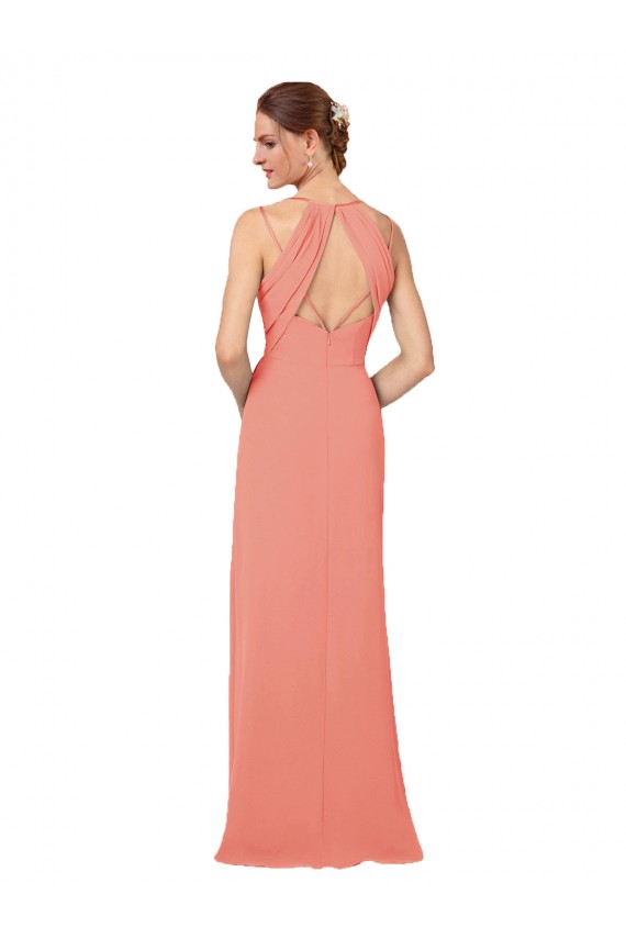 Soft Chiffon V-Neck Sleeveless Keyhole Back Desert Rose Long Bridesmaid Dress Kent