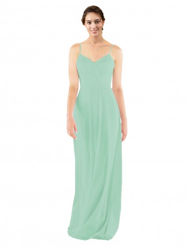 Soft Chiffon V-Neck Sleeveless Keyhole Back Mint Green Long Bridesmaid Dress Kent