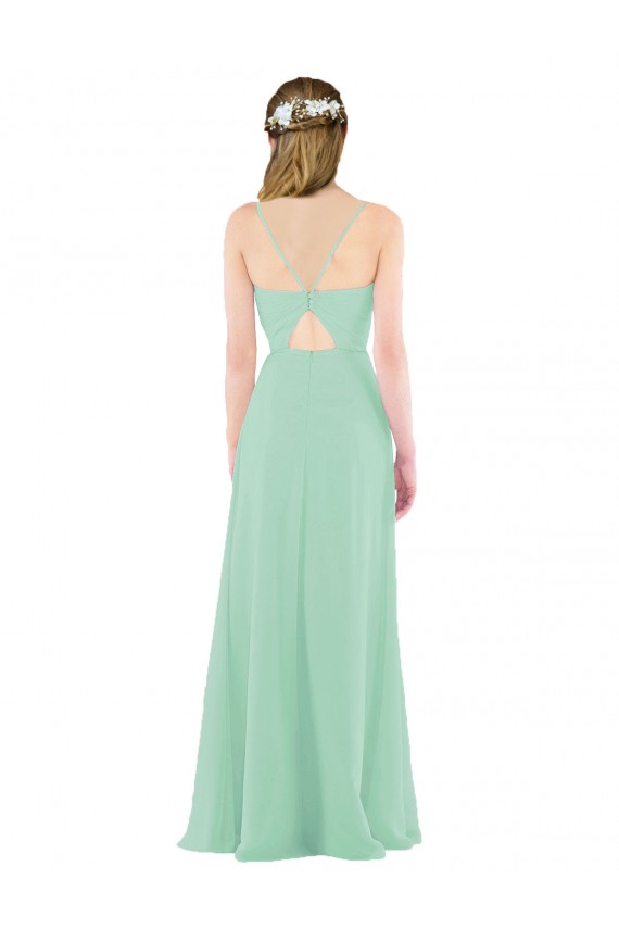 Soft Chiffon V-Neck Sleeveless Keyhole Back Mint Green Long Bridesmaid Dress Kent
