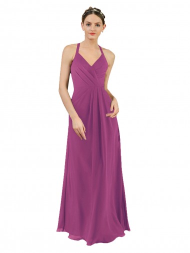 Soft Chiffon V-Neck Sleeveless Keyhole Back Long Bridesmaid Dress Kent