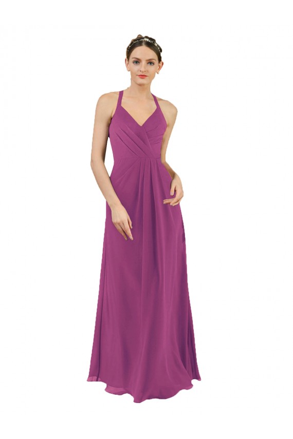 Soft Chiffon V-Neck Sleeveless Keyhole Back Long Bridesmaid Dress Kent
