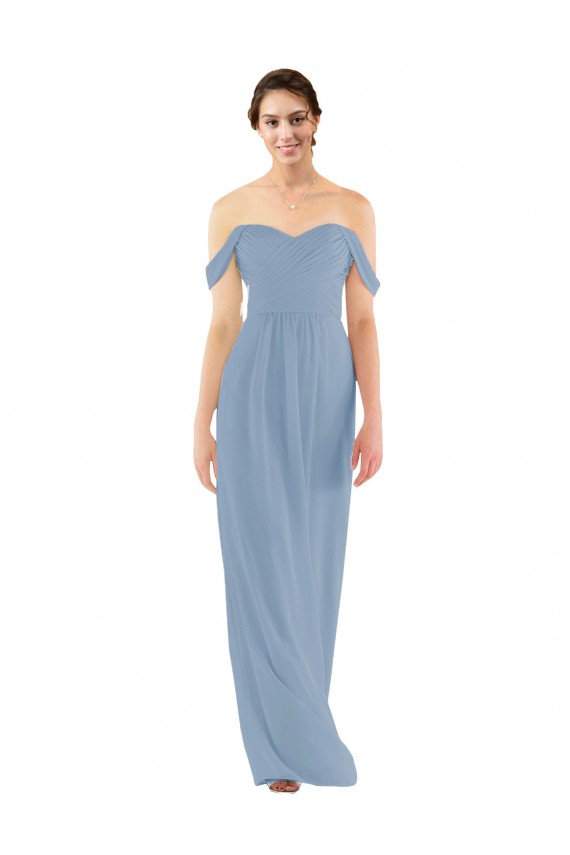 Soft Chiffon Off the Shoulder Sleeveless Dusty Blue Long Bridesmaid Dress Kent