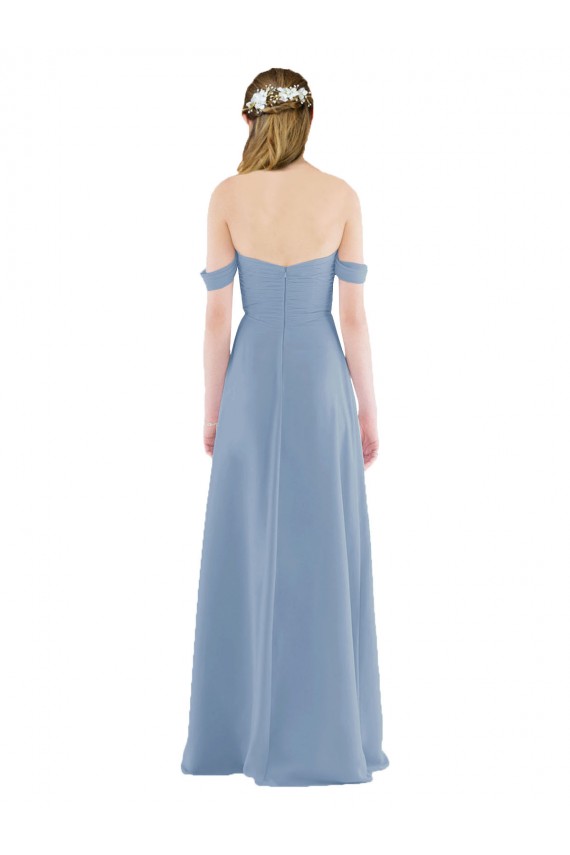Soft Chiffon Off the Shoulder Sleeveless Dusty Blue Long Bridesmaid Dress Kent