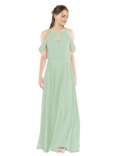 Soft Chiffon Off the Shoulder Sleeveless Sheath Long Bridesmaid Dress Kent