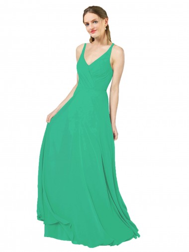 Soft Chiffon V-Neck Sleeveless Open Back Emerald Green Long Bridesmaid Dress Kent