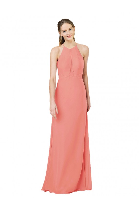 Soft Chiffon Halter Neck Sleeveless Keyhole Back Desert Rose Long Bridesmaid Dress Kent
