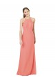 Soft Chiffon Halter Neck Sleeveless Keyhole Back Desert Rose Long Bridesmaid Dress Kent