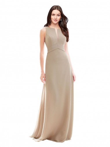 Soft Chiffon High Neck Sleeveless Champagne Long Bridesmaid Dress Kent