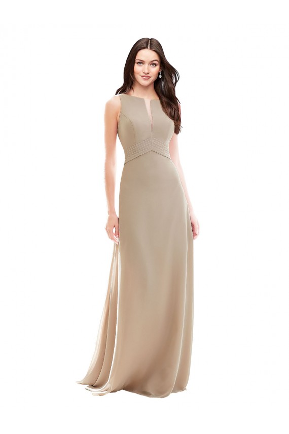 Soft Chiffon High Neck Sleeveless Champagne Long Bridesmaid Dress Kent