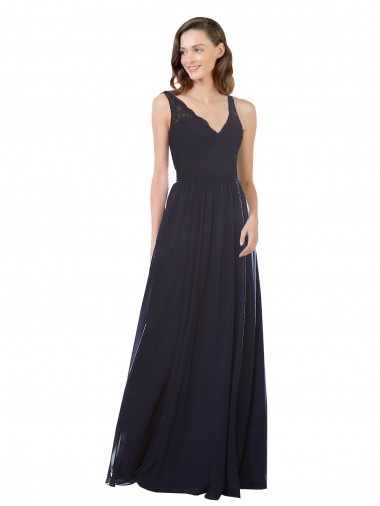 Soft Chiffon & Lace V-Neck Sleeveless Keyhole Back Long Bridesmaid Dress Kent