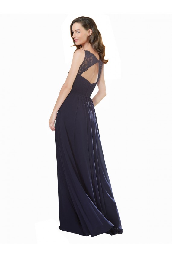 Soft Chiffon & Lace V-Neck Sleeveless Keyhole Back Long Bridesmaid Dress Kent