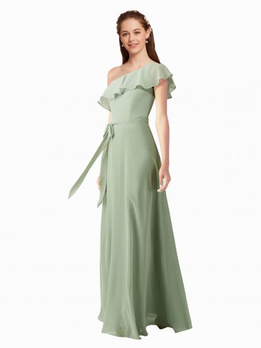 Soft Chiffon One Shoulder Flutter Sleeves Long Bridesmaid Dress Kent