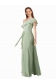 Soft Chiffon One Shoulder Flutter Sleeves Long Bridesmaid Dress Kent