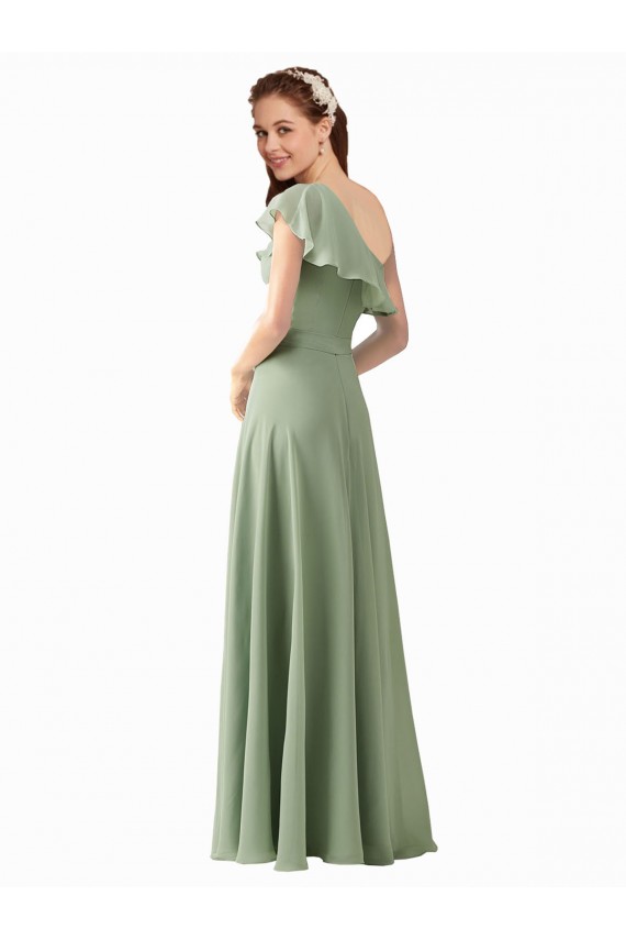 Soft Chiffon One Shoulder Flutter Sleeves Long Bridesmaid Dress Kent